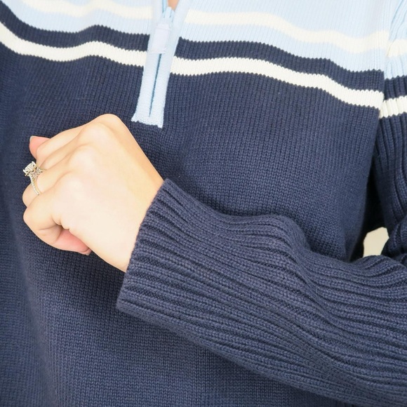 Vintage 90s Blue Striped Quarter Zip Sweater - Picture 4 of 5
